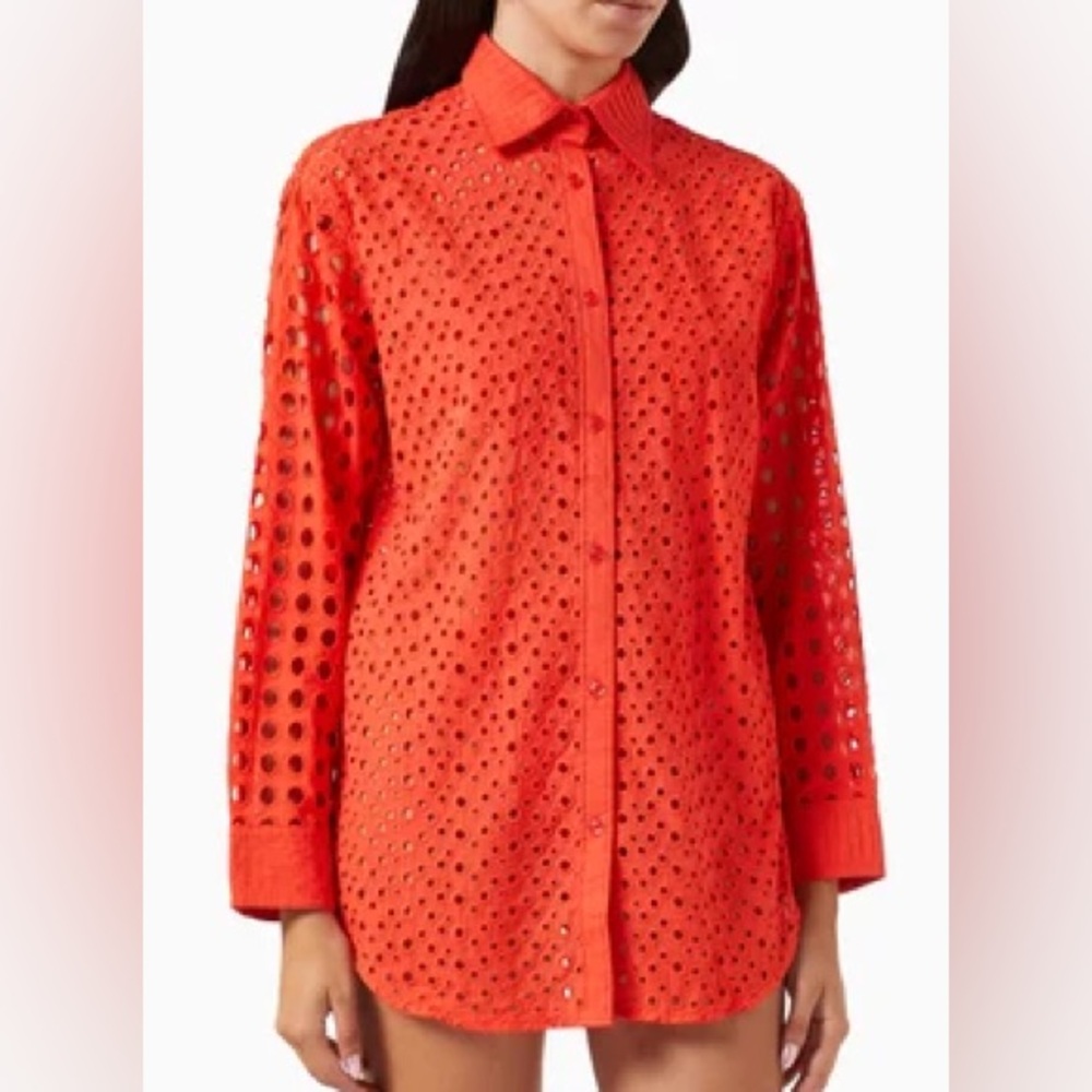 SOLID & STRIPED The Oxford Eyelet Tunic Button-Down Shirt Cover Up